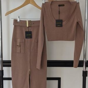 Taupe Skirt and Crop Top Knit Set